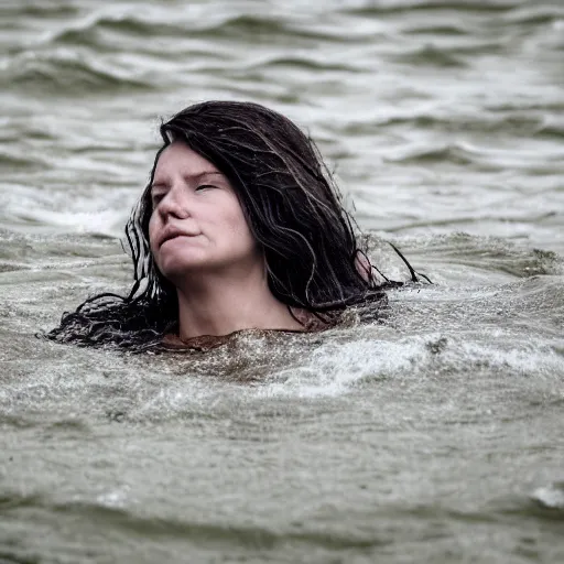 Prompt: a dramatic photo of a woman drowning in roots