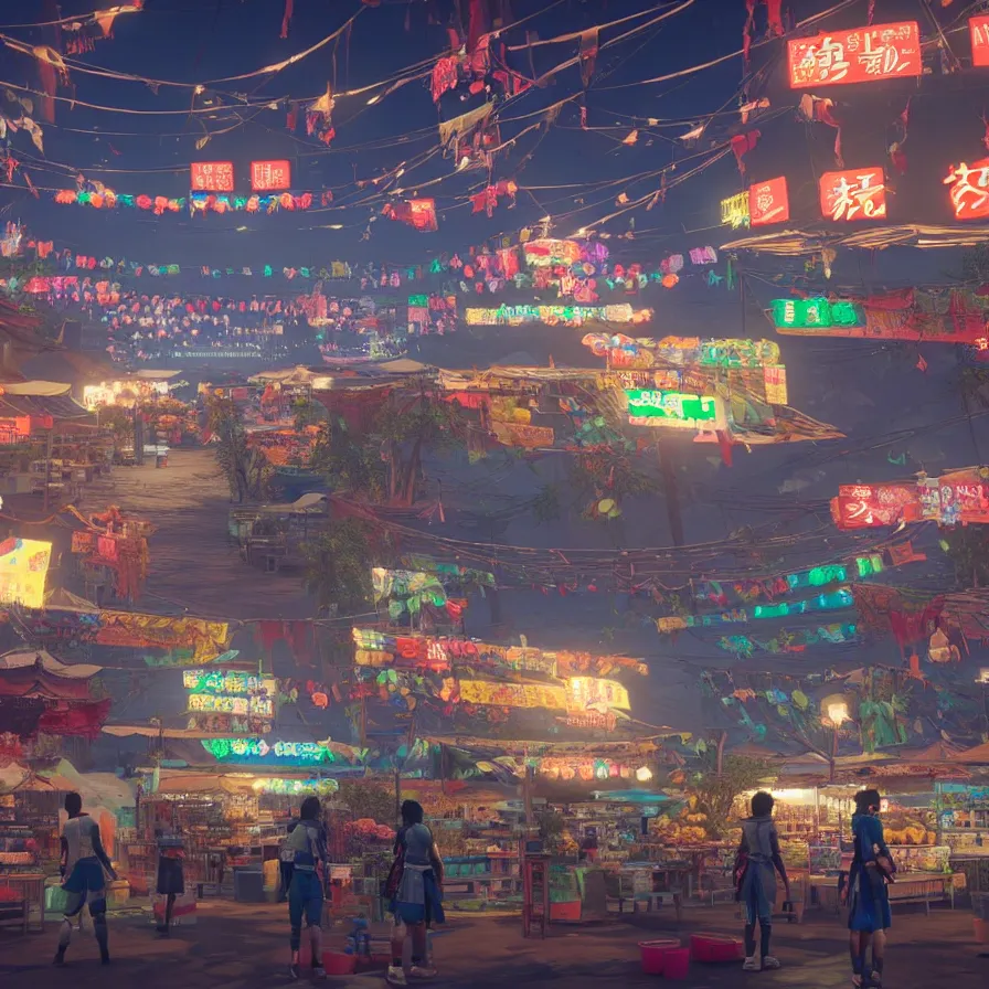 Image similar to taipei ningxia night market in horizon : zero dawn