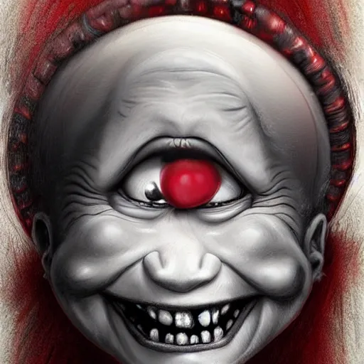 Image similar to surrealism grunge cartoon portrait sketch of a dream with a wide smile and a red balloon by - michael karcz, loony toons style, pennywise style, chucky style, horror theme, detailed, elegant, intricate