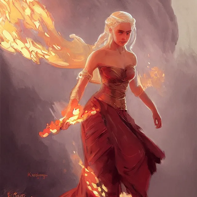 Image similar to daenerys targaryen as a firebender, portrait, elegant, intricate, digital painting, artstation, concept art, smooth, sharp focus, illustration, art by konstantin korovin and daniel f. gerhartz and john howe