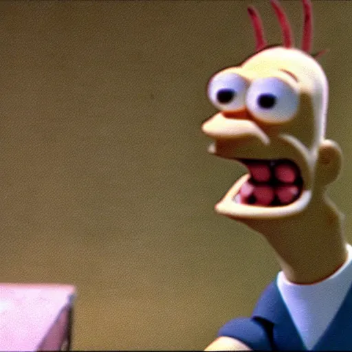 Image similar to homer simpson, as claymation, still from chicken run ( 2 0 0 0 )