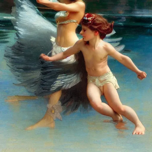 Prompt: a young girl fighting a primal predator, highly detailed painting by gaston bussiere and j. c. leyendecker 8 k