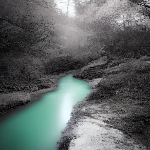 Image similar to a river being swallowed by day and night at the same time