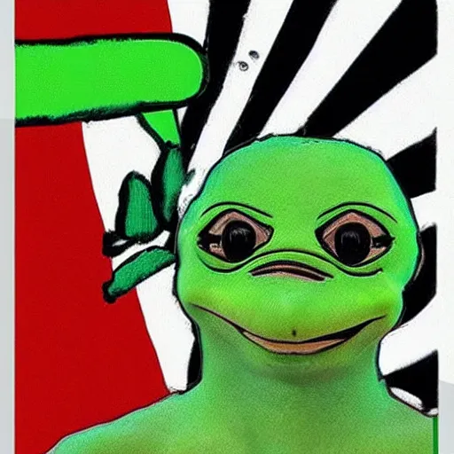 Image similar to The Pepe frog dressed as a modern French artist