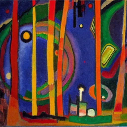 Image similar to a forest with eyes night by kandinsky