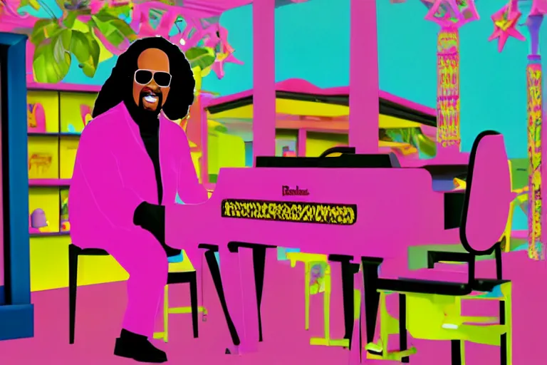 Image similar to still frame of stevie wonder in barbie, by Jaap Buitendijk