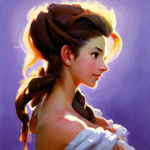 Image similar to Greg Manchess portrait painting o Aerith Gainsborough as Overwatch character, medium shot, asymmetrical, profile picture, Organic Painting, sunny day, Matte Painting, bold shapes, hard edges, street art, trending on artstation, by Huang Guangjian and Gil Elvgren and Sachin Teng