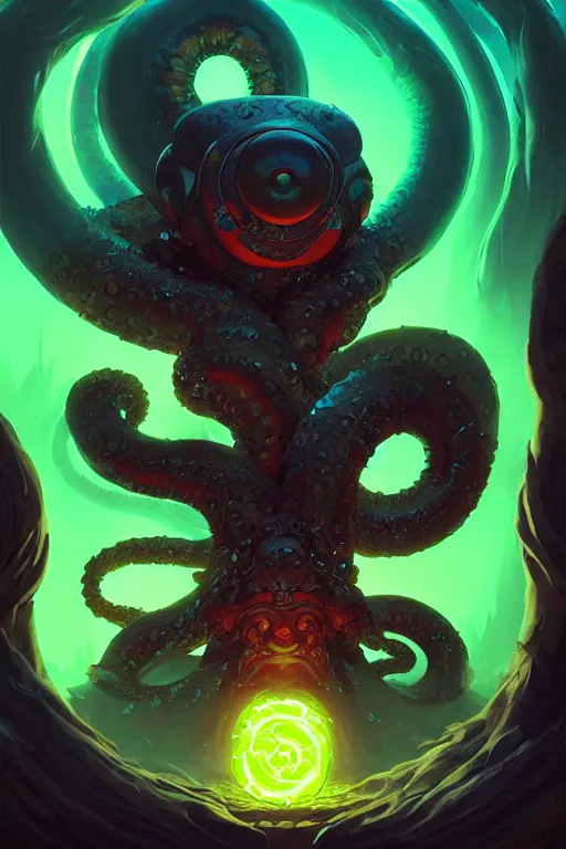 Image similar to Portrait of Black Hole Bodhisattva Kraken in neon forest, digital art from artstation by Andreas Rocha and Greg Rutkowski and Peter Mohrbacher