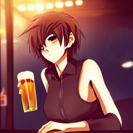 1girl :c alcohol apron arm_up bar barrel bartender black_apron, anime girl  alchool HD phone wallpaper | Pxfuel