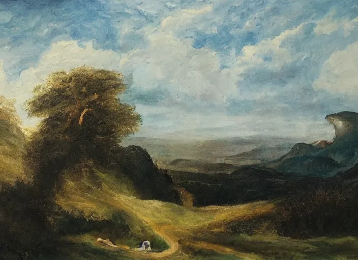 Image similar to a painting of the landscape in human form.