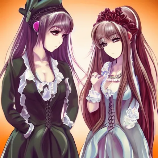 Prompt: an serious stare down between two beautiful maids standing face to face, detailed anime art