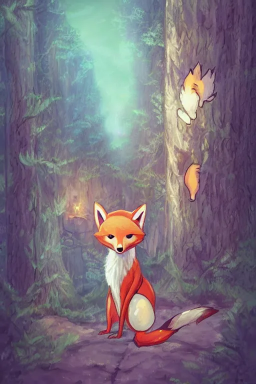 Image similar to a pretty medieval anthropomorphic fox with a fluffy tail in the forest, comic art, trending on furaffinity, cartoon, kawaii, backlighting, furry art!!!, radiant light, bokeh, trending on artstation, digital art