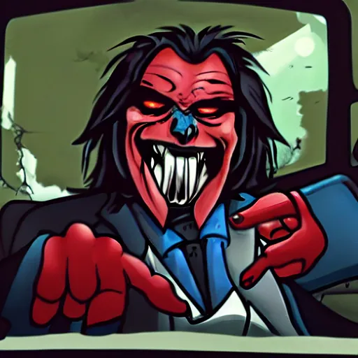 Prompt: morbius morbing in the morbmobile while saying'it's morbin time'