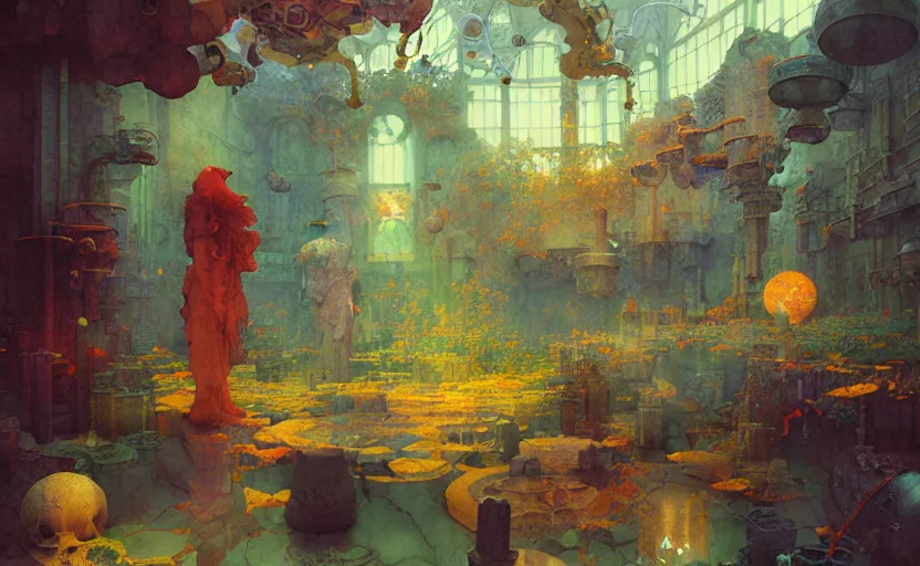 Image similar to alchemy laboratory, fantasy. intricate, amazing composition, colorful watercolor, by ruan jia, by maxfield parrish, by marc simonetti, by hikari shimoda, by robert hubert, by zhang kechun, illustration, gloomy