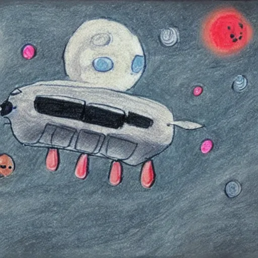 Prompt: A space ship abducts a cow, drawn by a 5 year old, 4k, HD