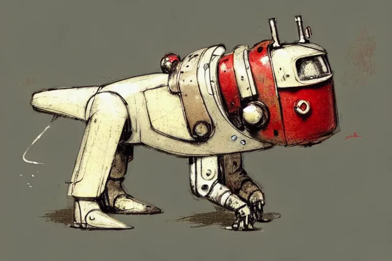 Image similar to adventurer ( ( ( ( ( 1 9 5 0 s retro future robot android dog. muted colors. ) ) ) ) ) by jean baptiste monge!!!!!!!!!!!!!!!!!!!!!!!!! chrome red