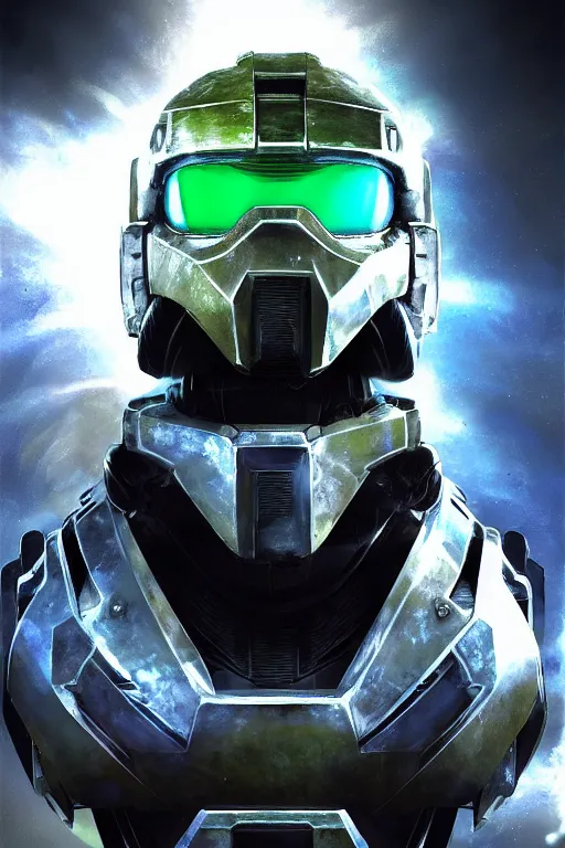 Image similar to robot ninja mask helmet halo master chief radiating a glowing aura global illumination ray tracing hdr fanart arstation by ian pesty and katarzyna da „ bek - chmiel