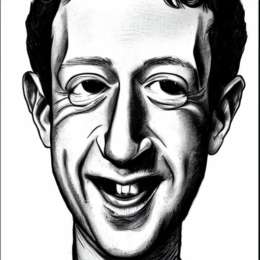 Image similar to a caricature portrait of Mark Zuckerberg drawn by Mort Drucker- Mad Magazine