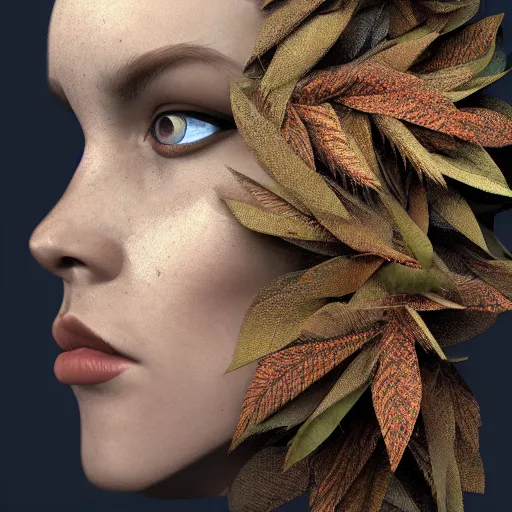 Prompt: a highly detailed digital image of a futuristic woman elegantly wrapped with leaves, by Andrea Chiampo, artstation, extremely detailed woman, stunning volumetric lighting, hyper realism, fantasy 4k