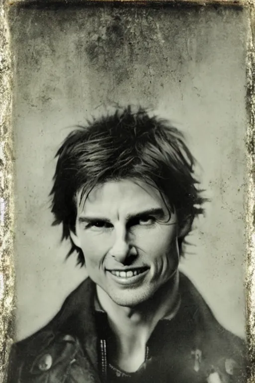 Image similar to disturbing daguerreotype of tom cruise with a creepy grin