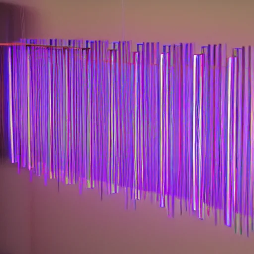 Image similar to Kinetic sculpture. a series of vertical stripes in different colors. neon purple by Hirohiko Araki uneven