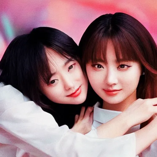 Prompt: 1990s, unbelievably beautiful, perfect, dynamic, epic, cinematic 8K HD movie shot of two semi-close-up japanese beautiful cute young J-Pop idols actresses girls, they express joy and posing together. By a Chinese movie director. Motion, VFX, Inspirational arthouse, high budget, hollywood style, at Behance, at Netflix, with Instagram filters, Photoshop, Adobe Lightroom, Adobe After Effects, taken with polaroid kodak portra