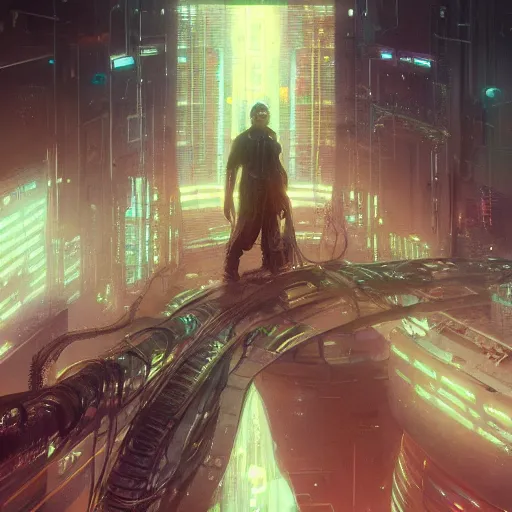 Prompt: cyberpunk jellyfishes, cables, futuristic hi-tech details, art by anthony macbain + greg rutkowski + alphonse mucha, concept art, 4k, sharp focus, cinematic unreal engine