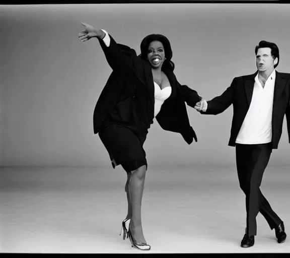 Prompt: john travolta and Oprah Winfrey doing whip-it’s, photograph by Dorothea Lange