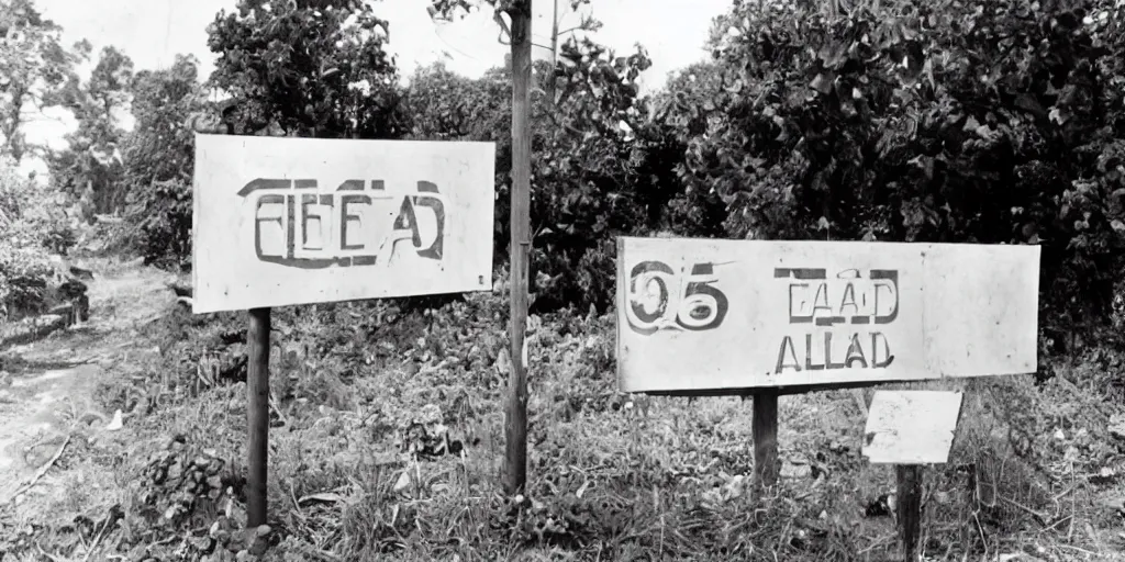 Image similar to an abandoned salad bar from the 6 0 s, the sign features several fruits along with a cornucopia and the words salad bar