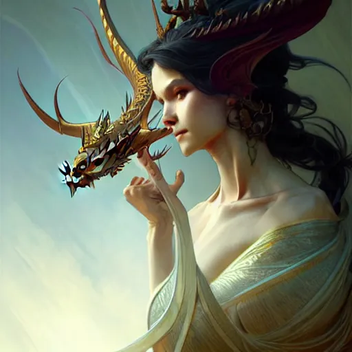 Prompt: dragon, D&D, fantasy, intricate, elegant, highly detailed, digital painting, artstation, concept art, smooth, sharp focus, illustration, art by artgerm and greg rutkowski and alphonse mucha