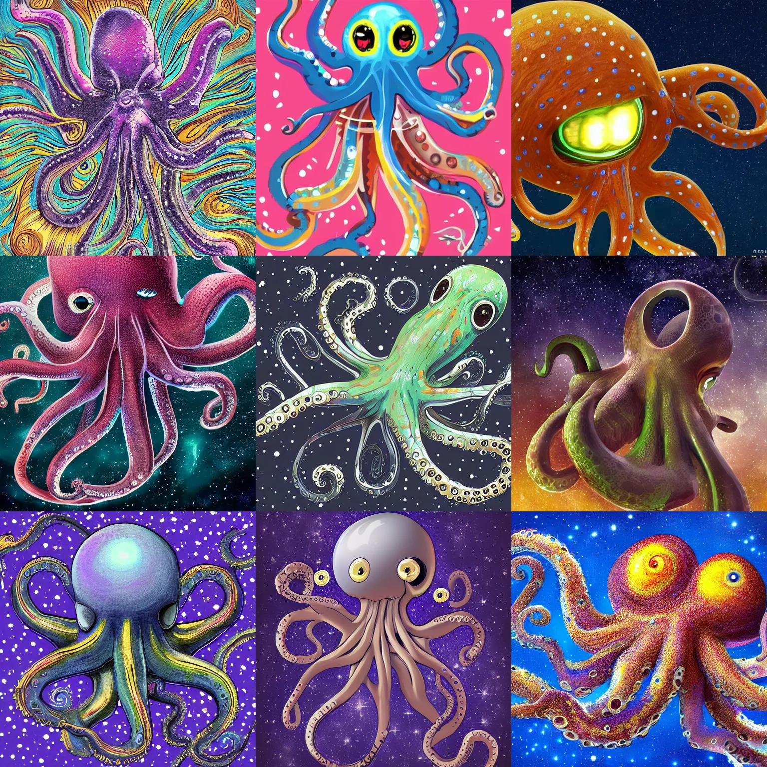 Prompt: a very cute galactic octopus, digital art, extremely detailed 4k