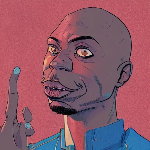 Prompt: a study of cell shaded portrait of Cartoonish Dave Chapelle concept art, llustration, post grunge, concept art by josan gonzales and wlop, by james jean, Victo ngai, David Rubín, Mike Mignola, Laurie Greasley, highly detailed, sharp focus, alien, Trending on Artstation, HQ, deviantart, art by artgem