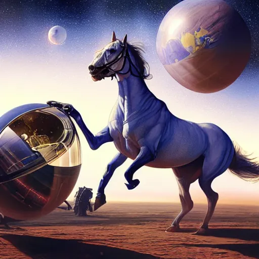 Image similar to in space the spherical horse in vacuum, hyperrealism, no blur, 4 k resolution, ultra detailed, style of ron cobb, adolf hiremy - hirschl, syd mead, ismail inceoglu, rene margitte