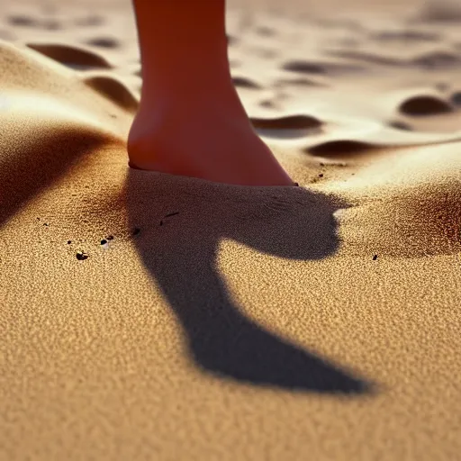 Prompt: photorealistic foot deep in the sand