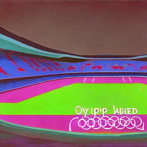 Prompt: olympic stadium, montreal, 1 9 7 6, digital art