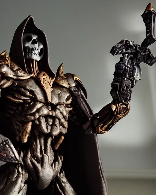 Image similar to closeup skeletor action figure in a castle, rim lighting, octane, Natasha Tan, Maciej Kuciara, Edgar Rice Burroughs,