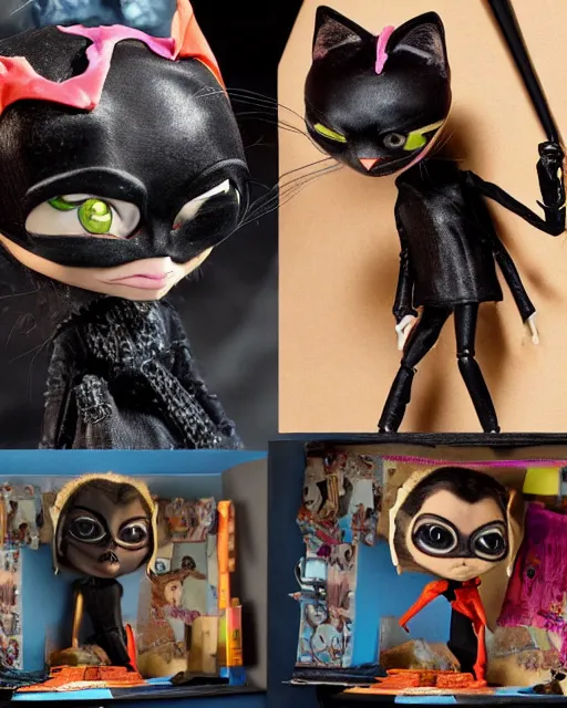 Image similar to zoe kravitz ’ s cat woman as a highly detailed stop motion puppet, in the style of laika studios ’ s paranorman, coraline, kubo and the two strings shot in the style