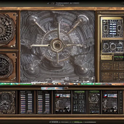 Image similar to Steam computer in ancient time, highly detailed, highly realistic, artstation, by Hans Giger