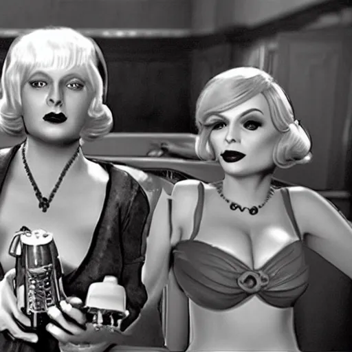 Prompt: a still of from the movie some like it hot crossover with the game bioshock infinite