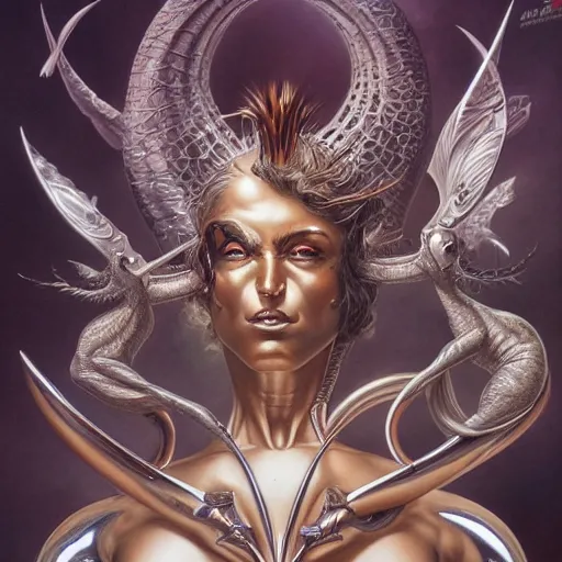 Image similar to hajime sorayama, paolo eleuteri serpieri, boris vallejo, peter mohrbacher, aaron horkey