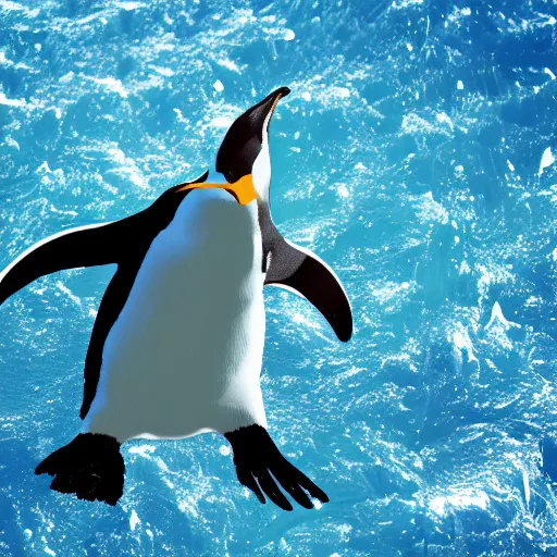 Prompt: a penguin swimming on the earth's atmosphere