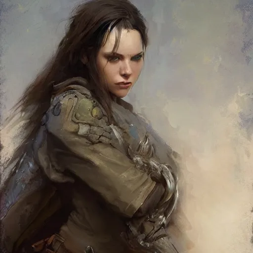 Image similar to Richard Schmid and Jeremy Lipking full length portrait photo of a beautiful ranger woman, dungeons and dragons, fantasy