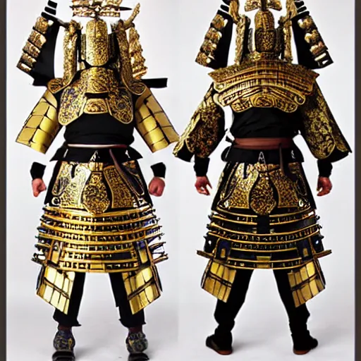Prompt: gilded samurai armor set ornate intricate design in the style of aoi matsuri