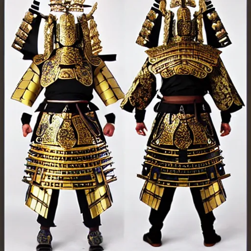 Image similar to gilded samurai armor set ornate intricate design in the style of aoi matsuri