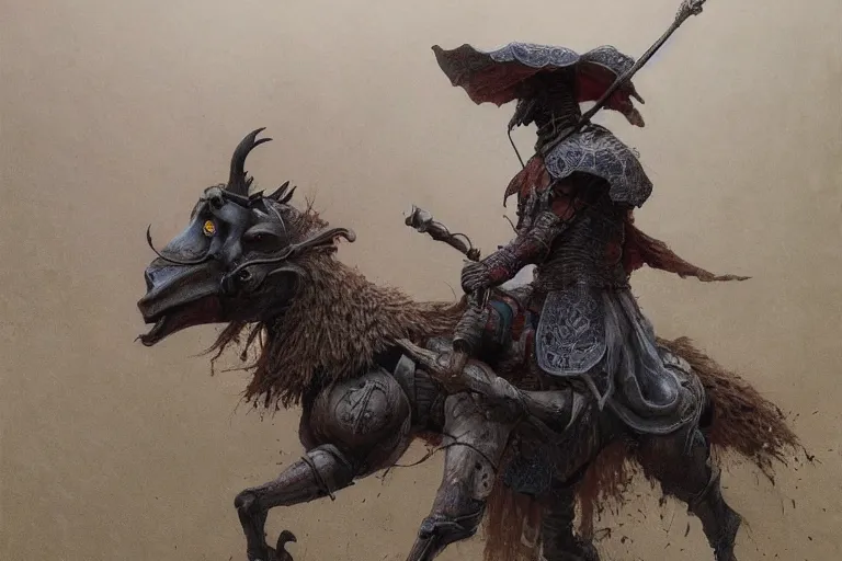 Image similar to Knight of the apocalypse riding a funny lama in a hat, dark fantasy, intricate, highly detailed, smooth, artstation, painted by Wayne Barlowe, Greg Rutkowski, zdislav beksinski, Francis Bacon