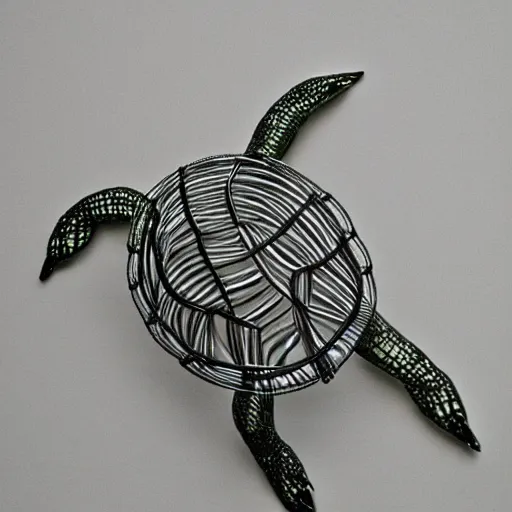 Prompt: wire sculpture of a turtle