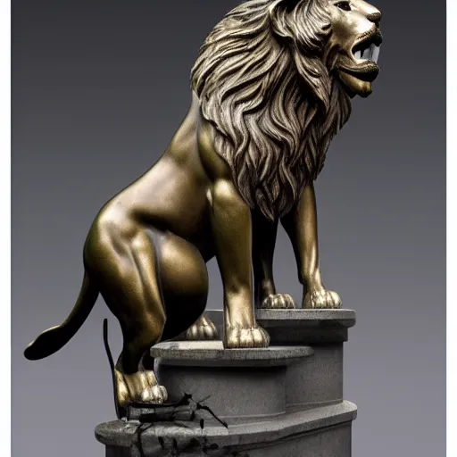 Image similar to a statue of a lion on a marble base, a bronze sculpture by Paul Howard Manship, featured on zbrush central, new sculpture, made of wrought iron, marble sculpture, grotesque