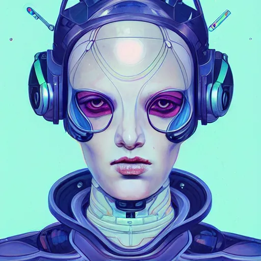 Prompt: portrait of female android by james jean