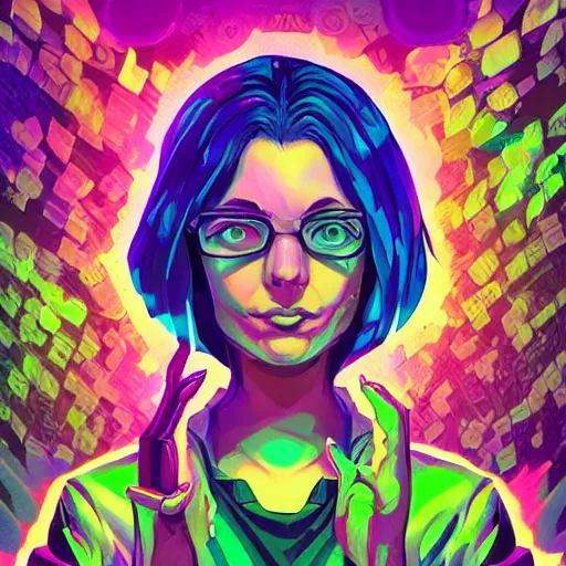 Image similar to skill magic geek inside matrix deepdream radiating a glowing aura stuff loot legends stylized digital illustration video game icon artstation lois van baarle, ilya kuvshinov, rossdraws,