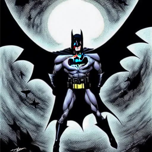 Image similar to the batman appearing out of the shadows, artwork by jim lee, frightening, fear, scary, intimidating, digital art